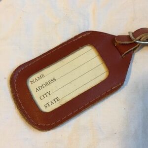 1960s 1970s vintage leather luggage tag